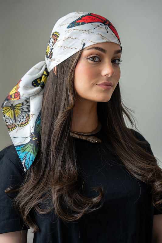 Papillon Script Head Scarf